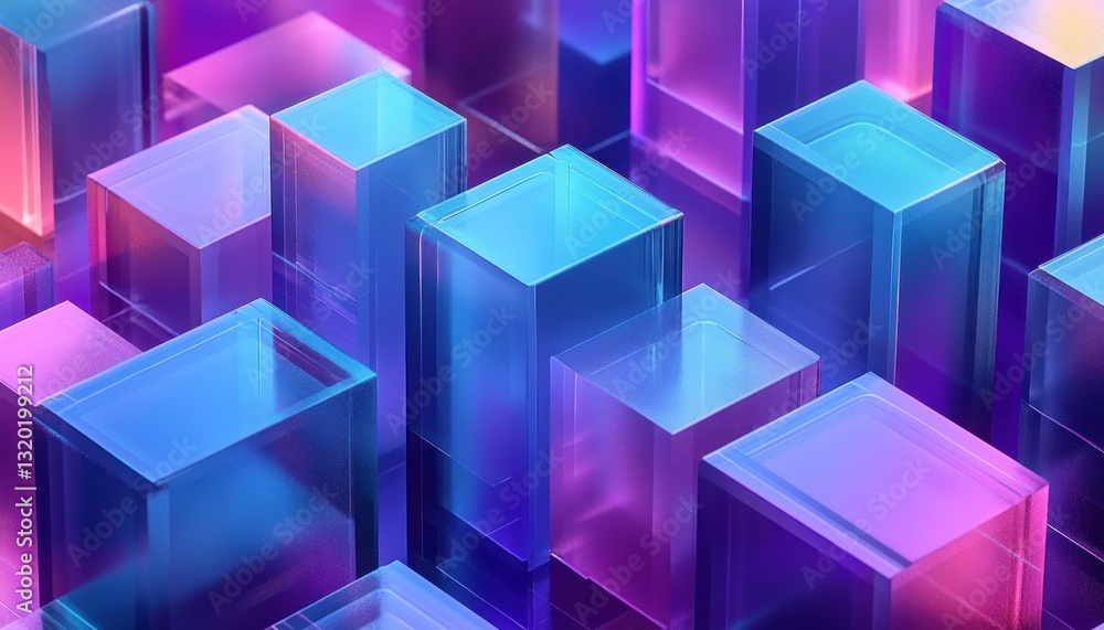 Obraz premium Futuristic Abstract Composition with Glass Blocks in Blue and Purple Shades 3D Design