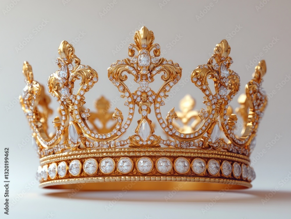 Fototapeta premium Regal Golden Crown with Intricate Design for Kings and Queens, Luxury Symbol of Wealth and Authority
