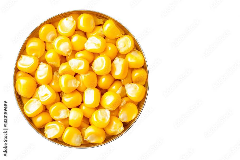 Fototapeta premium sweetcorn kernels in tin can top view