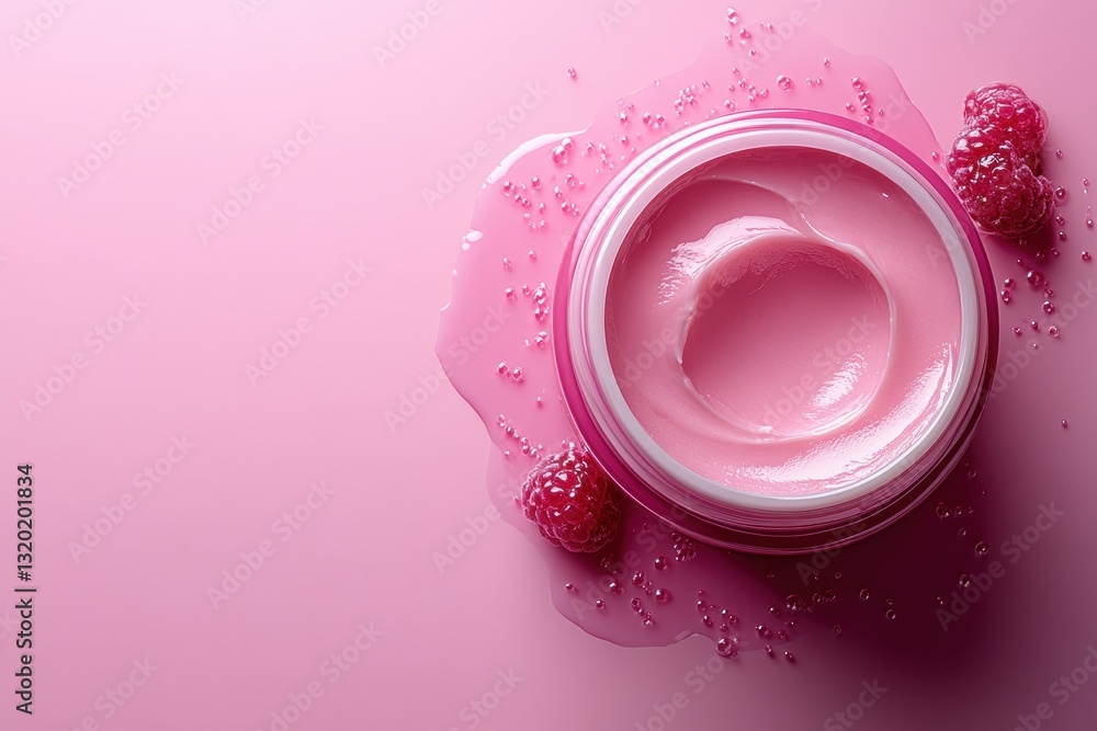 Minimalist Open Pink Cosmetic Cream Jar on Pastel Background Minimalist Open Pink Cosmetic Cream Jar on Pastel Background