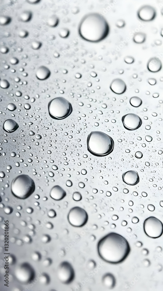 Close-up Abstract Photo of Water Droplets on a Surface, Showing a Detailed Texture of Varying Sizes and Reflections. Close-up Abstract Photo of Water Droplets on a Surface, Showing a Detailed Texture of Varying Sizes and Reflections.