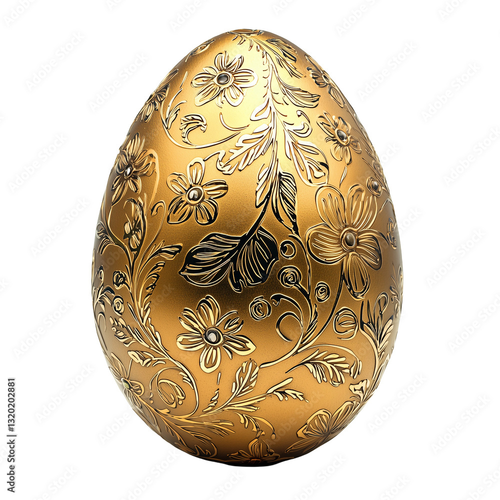 Golden Easter Egg with Elegant Floral Pattern Isolated on transparent background Golden Easter Egg with Elegant Floral Pattern Isolated on transparent background