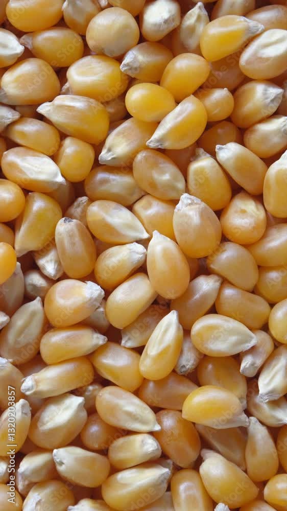 Rotating pile of yellow corn kernels. Popcorn material spinning closeup. 4k vertical video Rotating pile of yellow corn kernels. Popcorn material spinning closeup. 4k vertical video