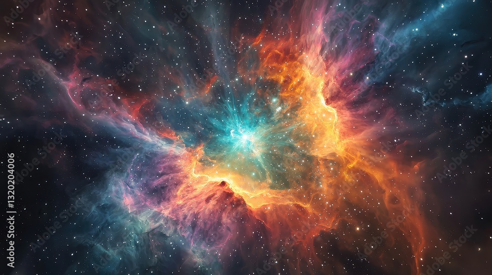 Colorful Cosmic Nebula with Stars in Vast Space Background Colorful Cosmic Nebula with Stars in Vast Space Background