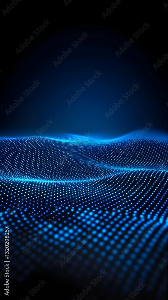Abstract 3D Digital Wave Background of Glowing Blue Particles, Forming a Dynamic and Futuristic Landscape Abstract 3D Digital Wave Background of Glowing Blue Particles, Forming a Dynamic and Futuristic Landscape