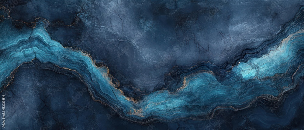 Fototapeta premium Black and Blue Abstract Geological Texture with Vibrant Streaks and Grunge Marble Pattern