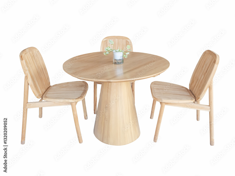 Teak wood Table and chairs on white background.