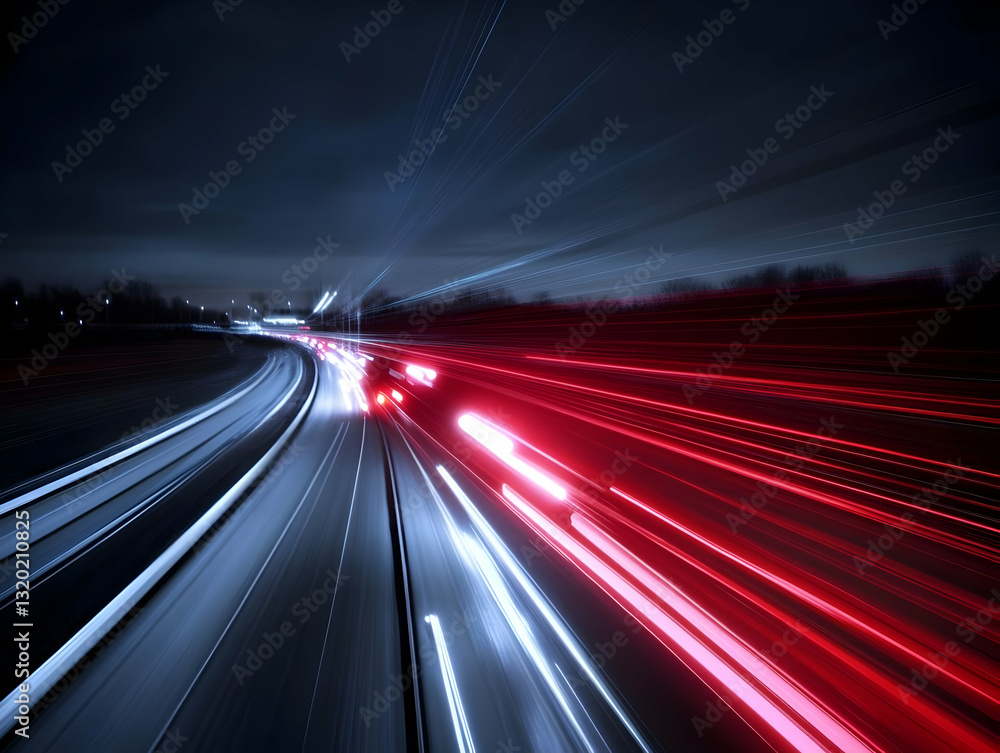 Abstract Night Highway: Red and Blue Light Trails of Fast-Moving Vehicles at Night, Creating a Dynamic and Energetic Composition Abstract Night Highway: Red and Blue Light Trails of Fast-Moving Vehicles at Night, Creating a Dynamic and Energetic Composition
