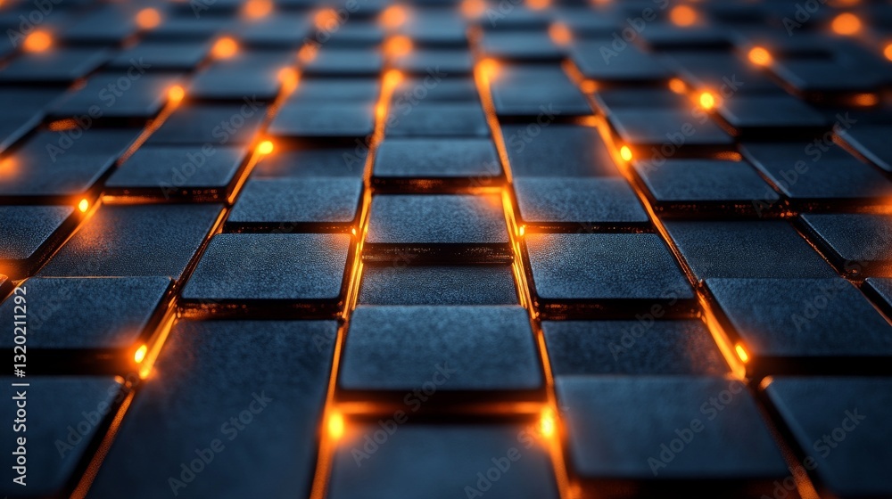 Illuminated glowing blocks arranged in a repeating tiled geometric pattern Illuminated glowing blocks arranged in a repeating tiled geometric pattern