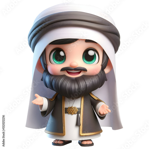 3D bearded man wearing Arabic clothes isolated on white background