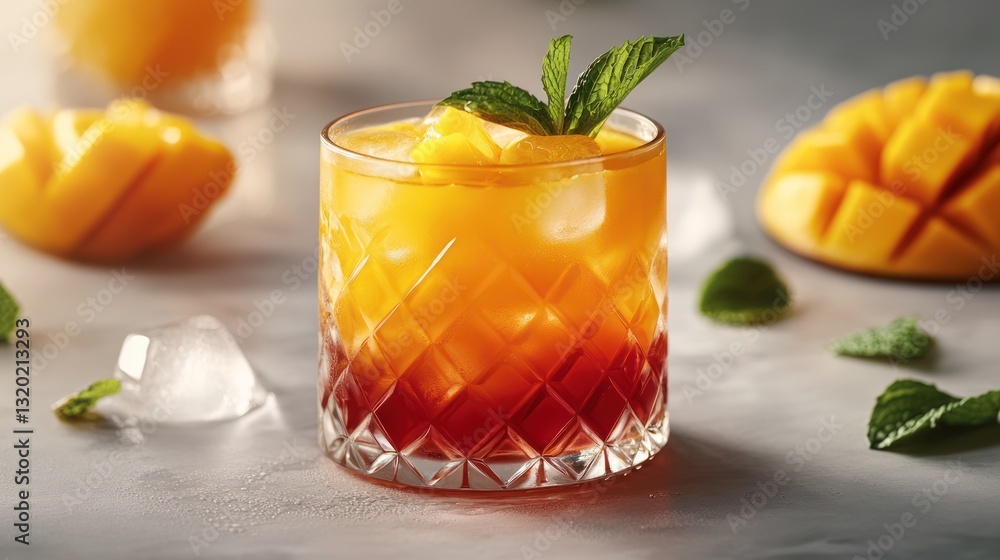 Fototapeta premium Refreshing mango cocktail in a crystal glass