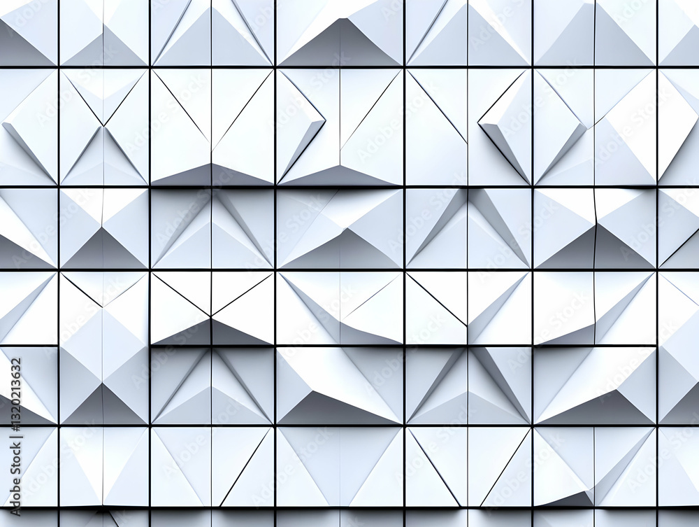 Abstract 3D White Geometric Pattern Background with Triangular Tiles and Subtle Shadows Abstract 3D White Geometric Pattern Background with Triangular Tiles and Subtle Shadows