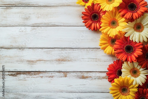 Floral Gerbera Beauty: A vibrant display of gerbera daisies against a rustic wood backdrop