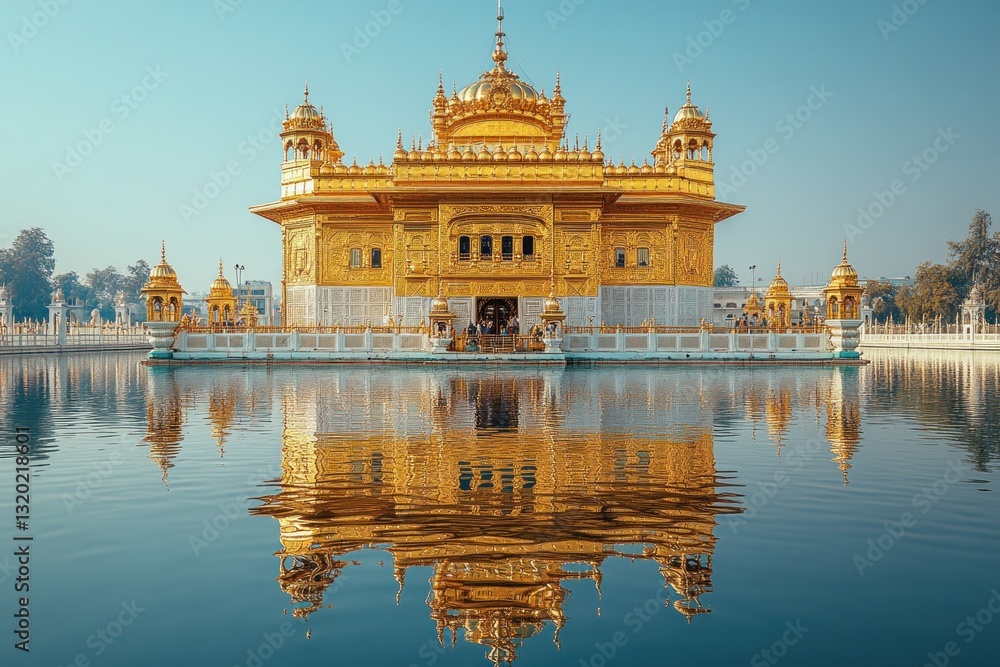Obraz premium Golden Temple Reflection Surrounded by Water in Amritsar India
