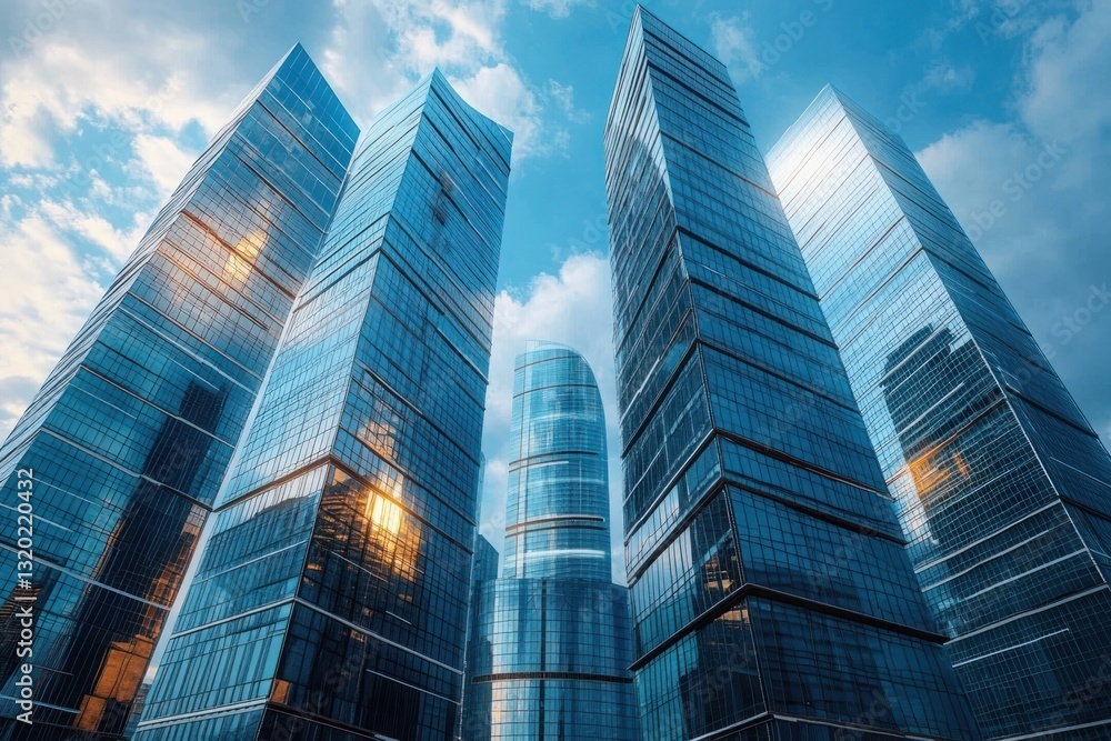 Modern Skyscrapers in Moscow City District on a Sunny Day in Russia Modern Skyscrapers in Moscow City District on a Sunny Day in Russia