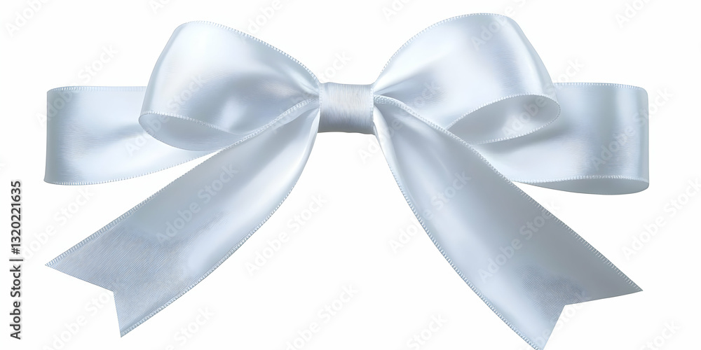 Naklejka premium Elegant White Satin Ribbon Bow, Tied in a Classic Knot, Isolated on White Background, Perfect for Gift Wrapping or Decorative Purposes.