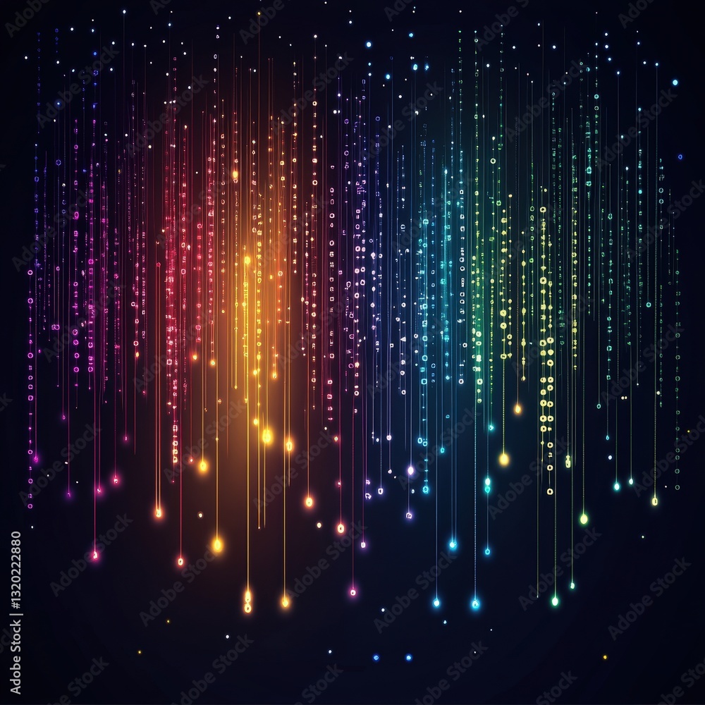 Obraz premium Rainbow light streaks, dark background, digital art, website banner