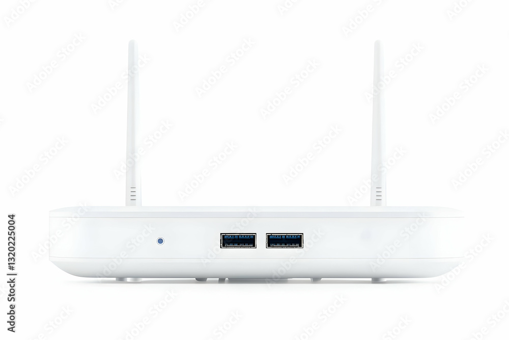 3D Render of a White Wireless Router with Dual Antennas and USB Ports 3D Render of a White Wireless Router with Dual Antennas and USB Ports