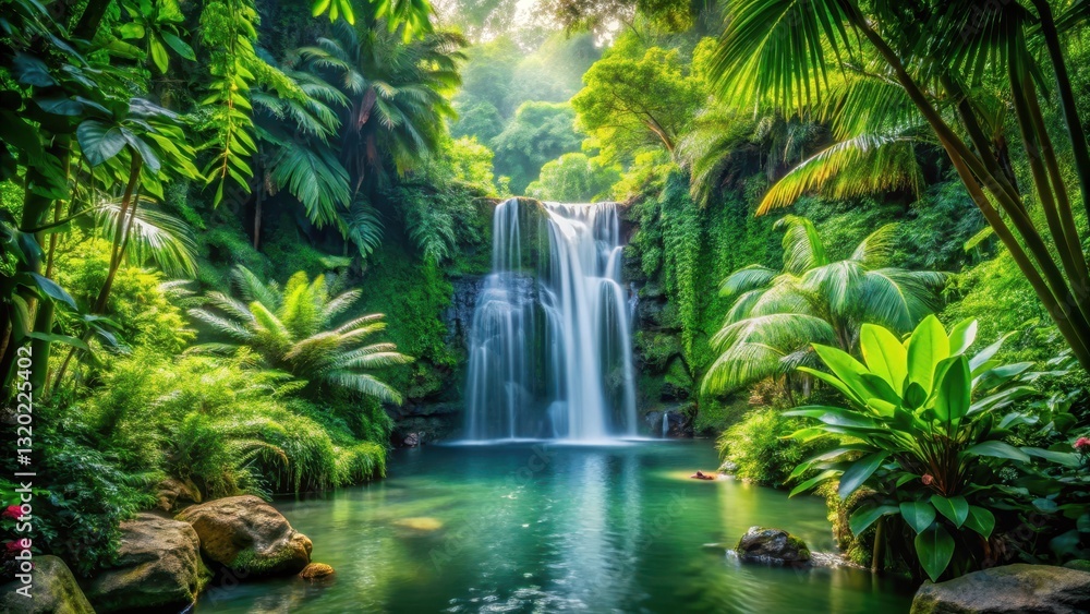 Jungle waterfall with lush greenery and exotic plants, peaceful, scenery, peaceful, scenery, serene,tropical forest, trees Jungle waterfall with lush greenery and exotic plants, peaceful, scenery, peaceful, scenery, serene,tropical forest, trees