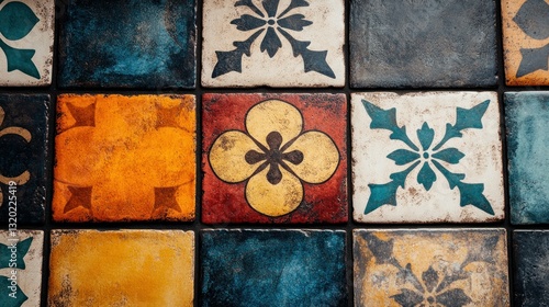 Colorful patterned ceramic tile mosaic