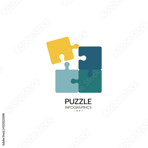 Puzzle infographic with four piece business presentation. Circle infograph. 4 Step puzzle round process diagram.