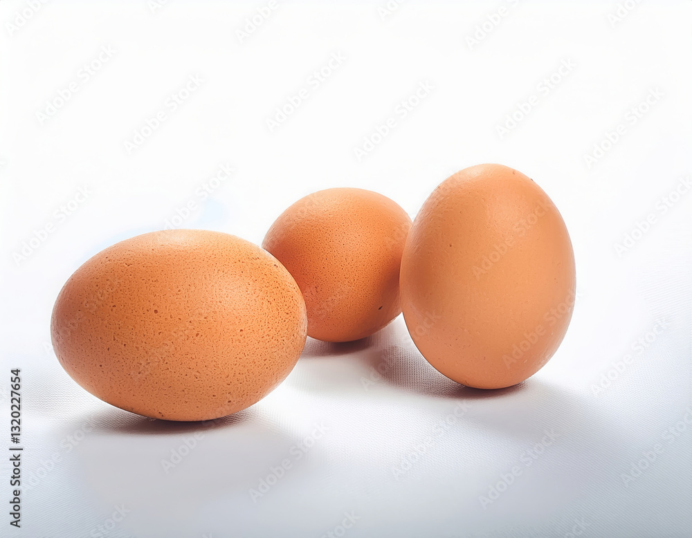 Front view of three fresh chicken egg isolated on white background with copy space. Suitable for editing and used for food and nutrition advertising. Front view of three fresh chicken egg isolated on white background with copy space. Suitable for editing and used for food and nutrition advertising.