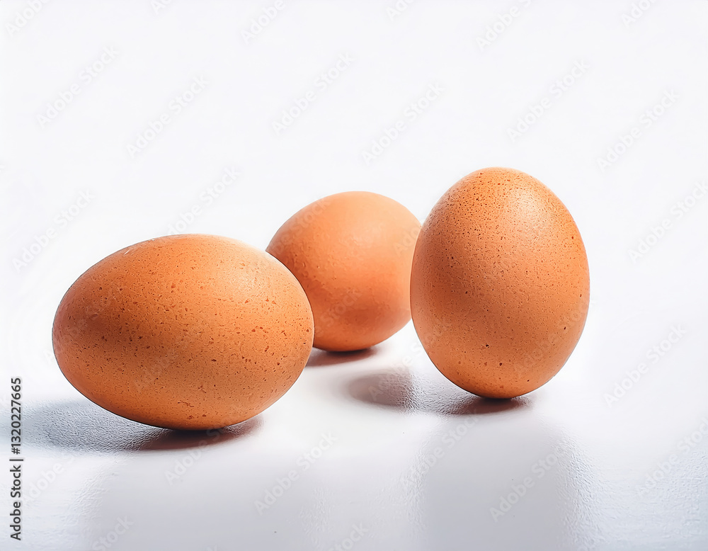 Front view of three fresh chicken egg isolated on white background with copy space. Suitable for editing and used for food and nutrition advertising. Front view of three fresh chicken egg isolated on white background with copy space. Suitable for editing and used for food and nutrition advertising.