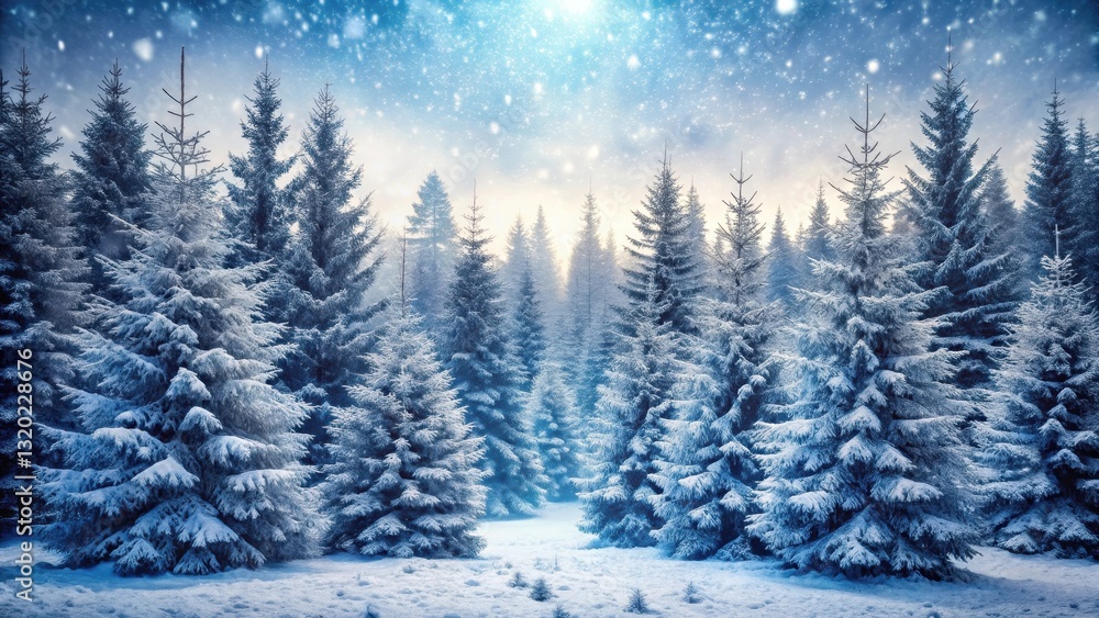 Frozen Pine Trees in Winter Forest, snowfall, pine forest, snowfall Frozen Pine Trees in Winter Forest, snowfall, pine forest, snowfall