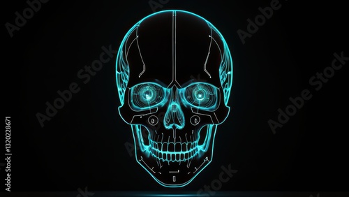  a futuristic neon skull design illuminated against a dark backdrop