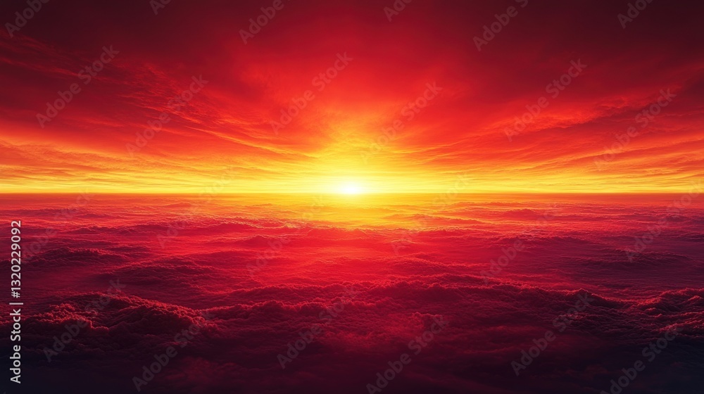 Red and yellow sunset over a blanket of fluffy clouds Red and yellow sunset over a blanket of fluffy clouds