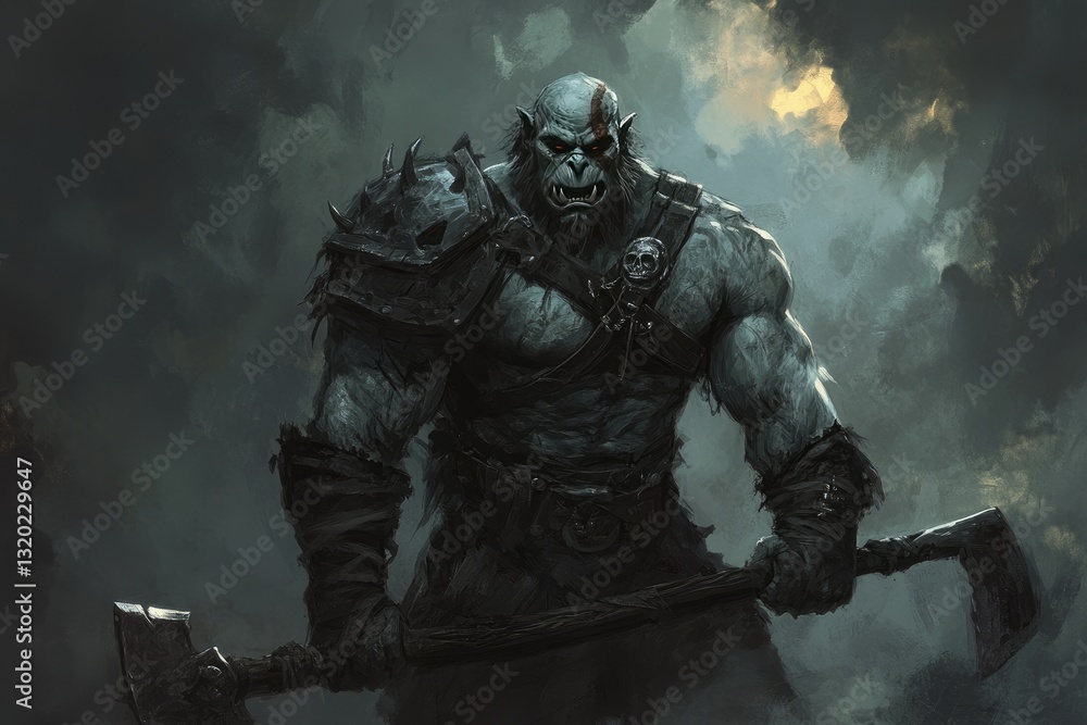 A fierce warrior with an axe stands ready for battle A fierce warrior with an axe stands ready for battle