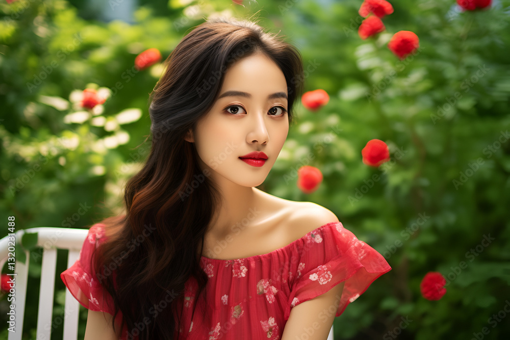 Naklejka premium Portrait of beautiful young brunette woman Beautiful young asian woman with clean fresh skin on white background, Face care, Facial treatment, Cosmetology, beauty and spa, beautiful place