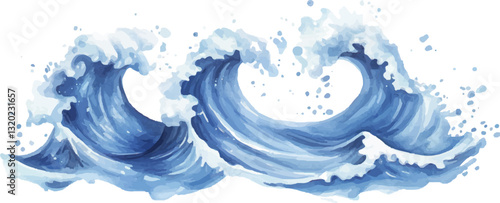 Isolated watercolor waves on white background