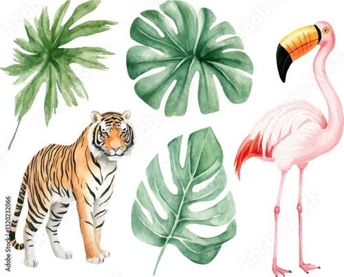 Watercolor illustration set on white background
