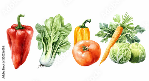 Vibrant Vegetable Collection: A fresh and colorful arrangement of various vegetables, carefully curated to showcase the diversity and nutritional benefits of nature's bounty.