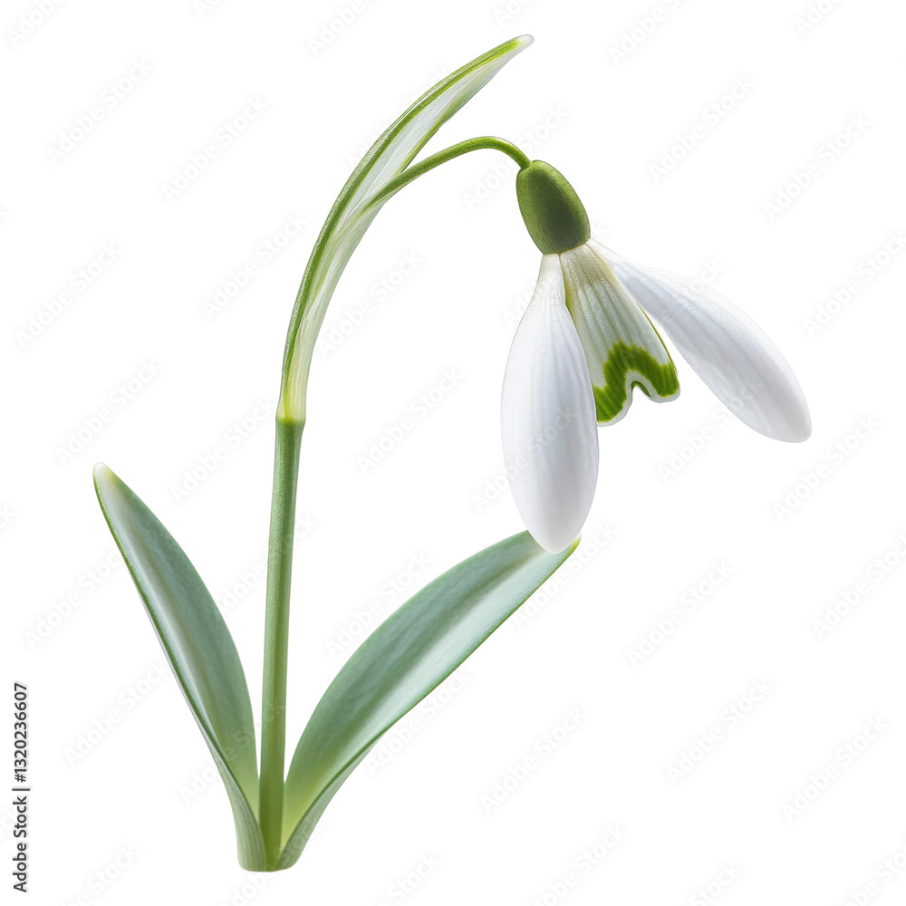 snowdrop flower with green markings on white background snowdrop flower with green markings on white background
