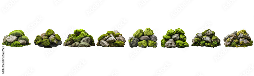 Fototapeta premium moss covered rocks pile isolated on white background