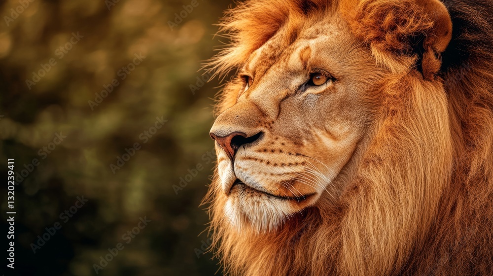 Fototapeta premium majestic mane of the golden lion, generative ai