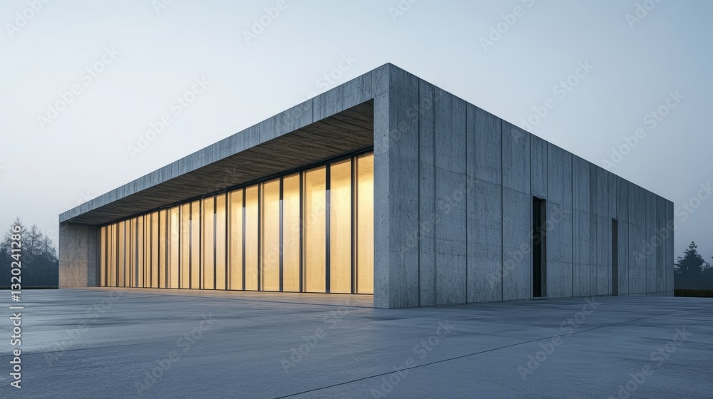 Modern concrete hall with glowing windows, embodying simplicity and clean minimalism in architectural design.
Modern concrete hall with glowing windows, embodying simplicity and clean minimalism in architectural design.