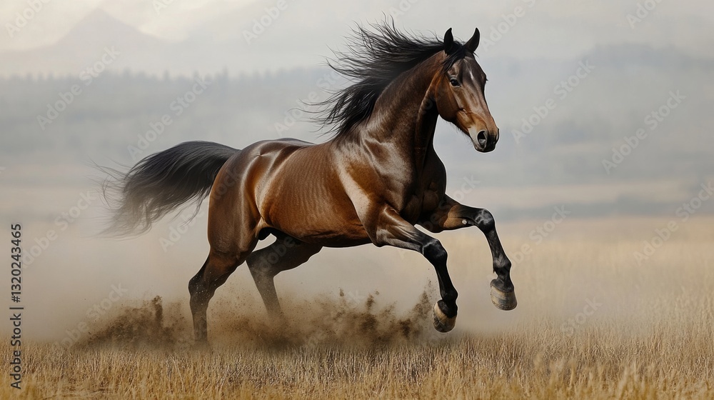 Horse galloping across an open field, powerful muscles in motion generative ai Horse galloping across an open field, powerful muscles in motion generative ai
