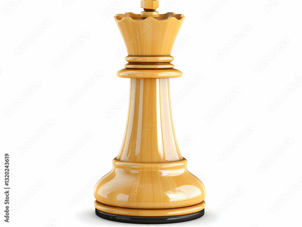 3D Render of a Polished Wooden Chess Queen Piece on White Background, Isolated 3D Render of a Polished Wooden Chess Queen Piece on White Background, Isolated