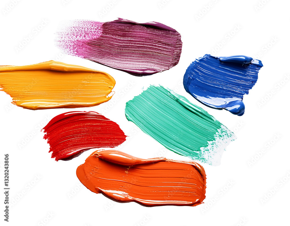 Fototapeta premium Scattered paintbrush strokes in various colors, isolated on white background