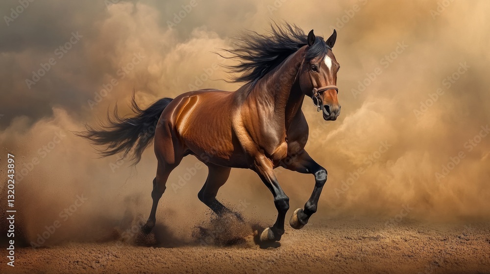 Horse galloping across an open field, powerful muscles in motion generative ai Horse galloping across an open field, powerful muscles in motion generative ai