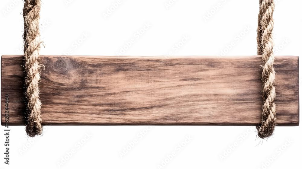 Rustic Wooden Sign Hanging on Rope, Blank Space for Text or Image, Brown Wood Texture Background Rustic Wooden Sign Hanging on Rope, Blank Space for Text or Image, Brown Wood Texture Background