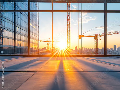 Sunset construction view urban skyline photography modern architecture interior perspective city development