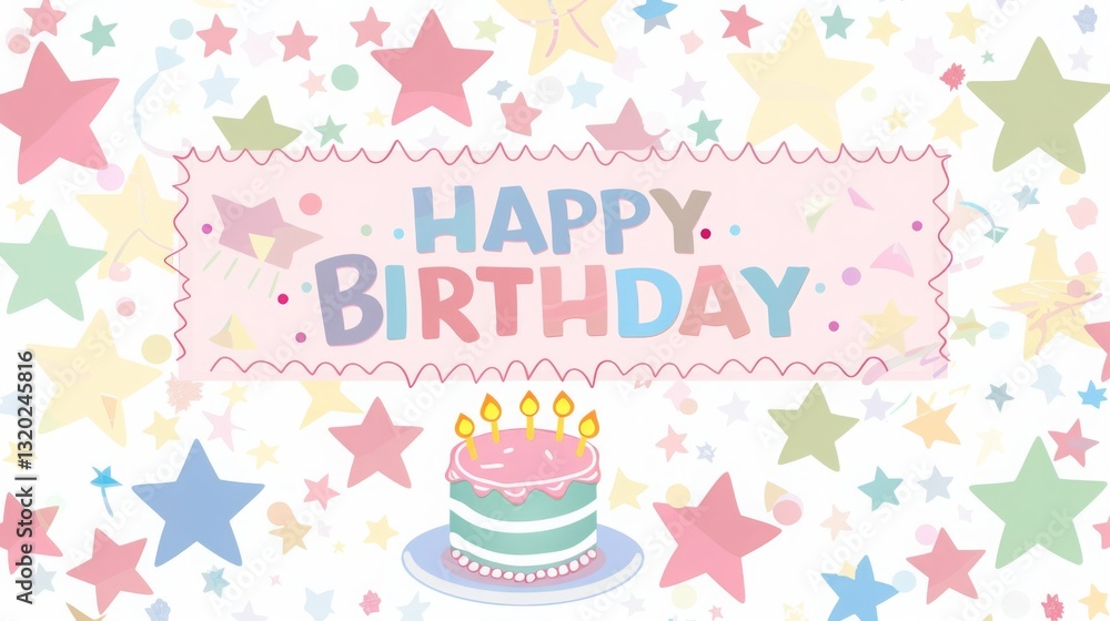 Colorful Birthday Celebration Card with Cake and Text 