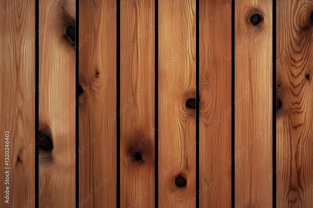 Naklejka premium Rich Brown Wood Planks Texture: Vertical Grain Pattern with Knots, Ideal for Rustic Backgrounds or Design Elements.