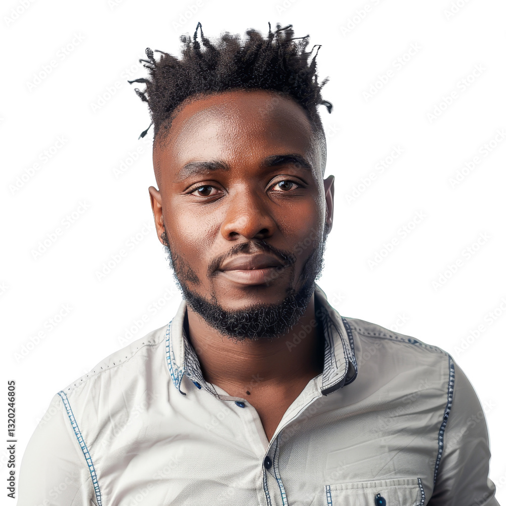 Fototapeta premium Young Man with Stylish Haircut and Confident Expression in Casual Outfit