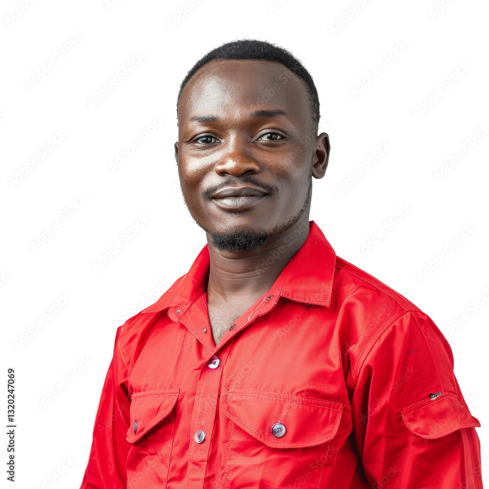 Confident young man smiling with a casual red shirt on a white background Confident young man smiling with a casual red shirt on a white background