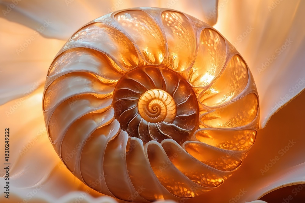 Obraz premium Nautilus Shell Closeup Golden Spiral Structure with Float Chambers